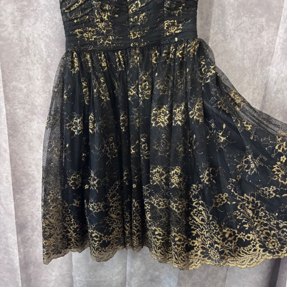 Jill Stuart Sweetheart Strapless Black Gold Lace Cocktail Dress Women 6 - Picture 9 of 14